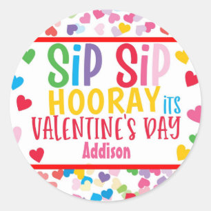 Sip SIp hooray straw valentine favour Round Favour Classic Round Sticker