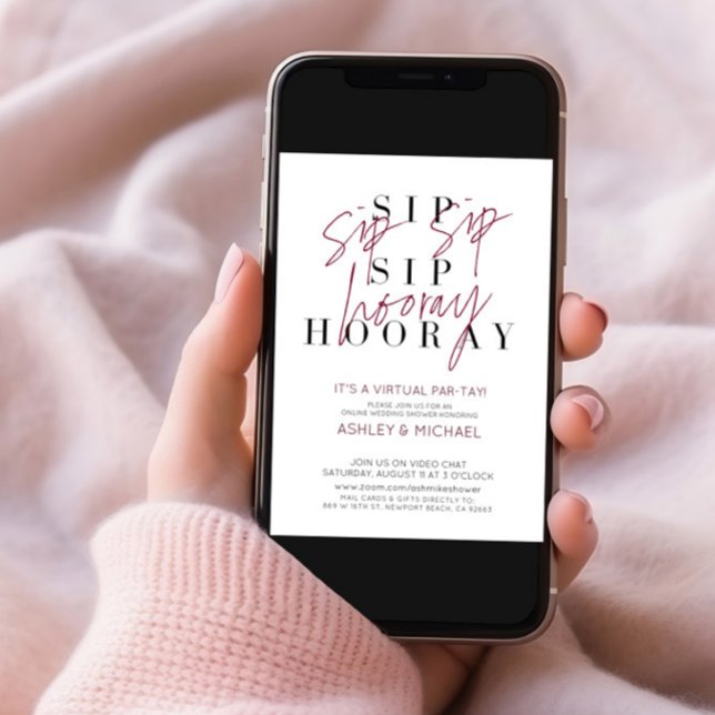 Sip Sip Hooray Virtual Wine Wedding Shower Party Invitation (Creator Uploaded)