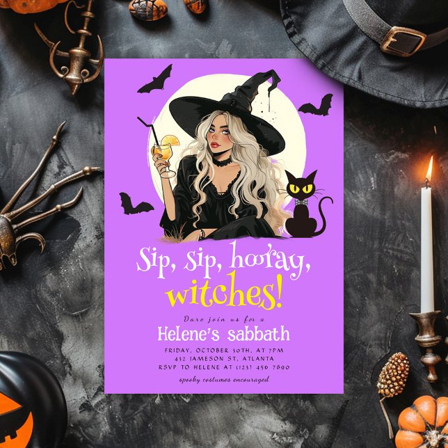 Sip Sip Hooray Witches Adult Halloween party Invitation (Sip Sip Hooray Witches Adult Halloween party Invitation)