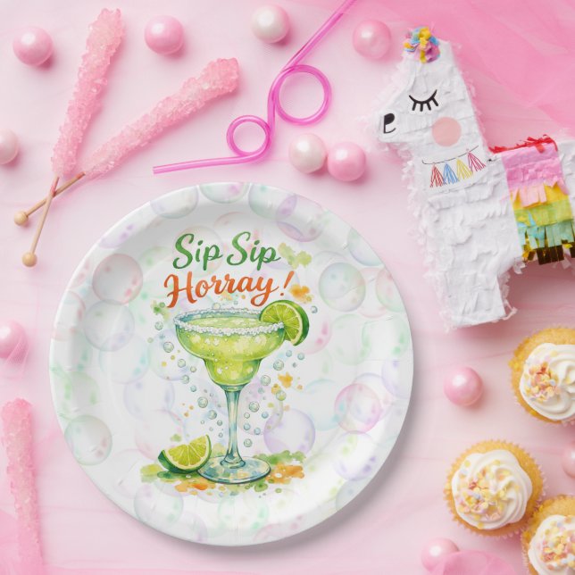 Sip Sip Sip Horray Bubbles Birthday Party Paper Plate (Party)