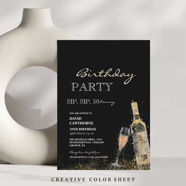  Sip, sip | Splashes of Wine 30th Birthday Party Invitation (Creator Uploaded)