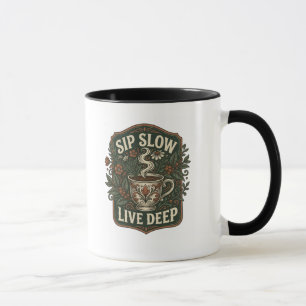 Sip Slow Live Deep Vintage Coffee & Botanical Line Mug