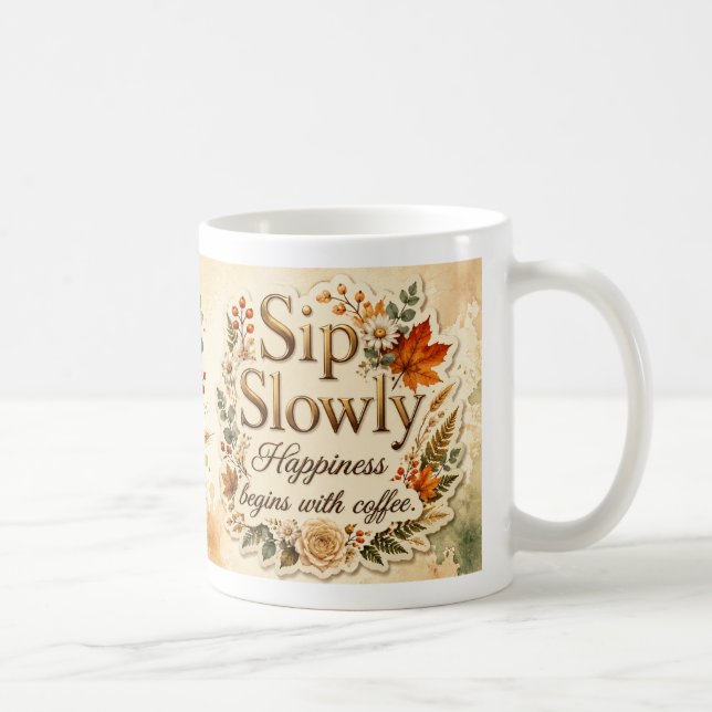 Sip Slowly Botanical Coffee Mug (Right)