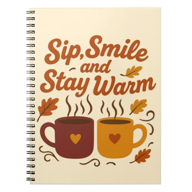 Sip, Smile and Stay Warm – Cosy Autumn Mug & Coffe Notebook (Front)