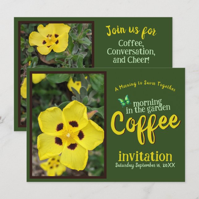 Sip Smile & Celebrate Coffee Morning in the Garden Invitation (Front/Back)