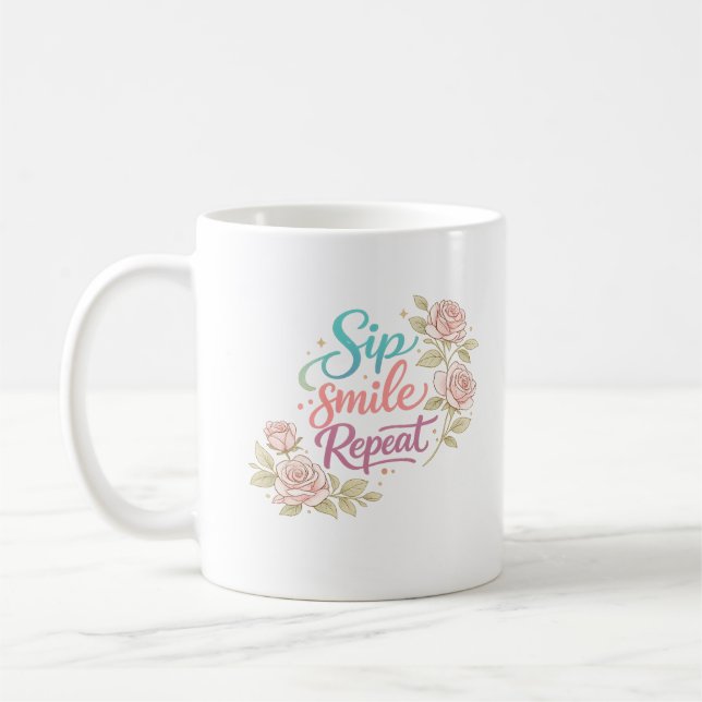 Sip Smile Repeat Floral Coffee Mug (Left)