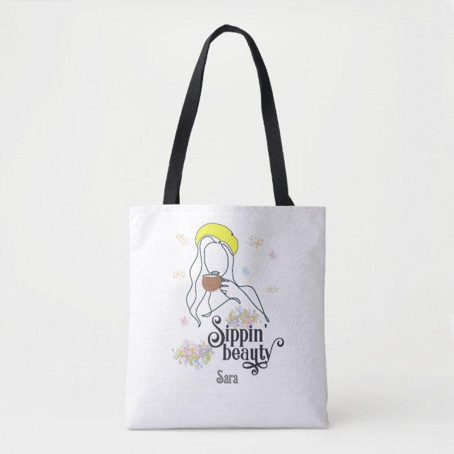 Sippin' Beauty Cute Trendy Aesthetic Coffee Lover Tote Bag (Front)