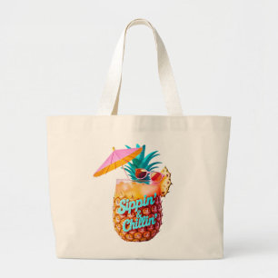 Sippin’ & Chillin’ Tropical Party Design Large Tote Bag