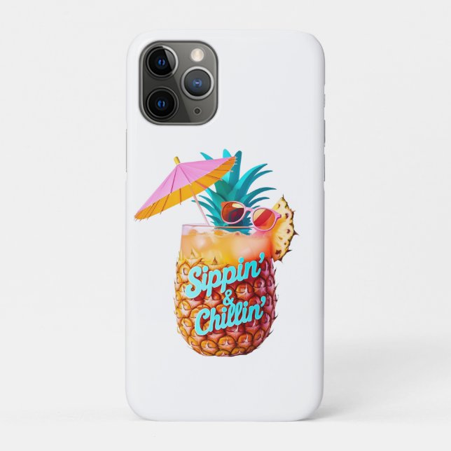“Sippin’ & Chillin’” Tropical Vibe Drink Case-Mate iPhone Case (Back)