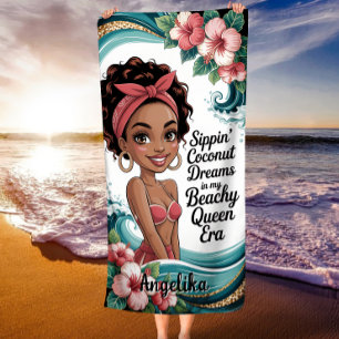 Sippin Coconut Dreams Beachy Queen Era Tropical  Beach Towel