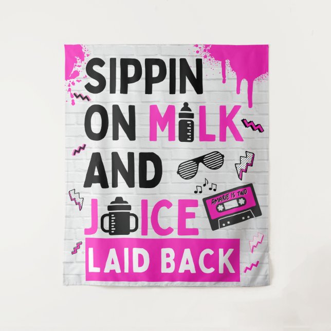 Sippin on Milk & Juice Pink/Black Hip Hop Birthday Tapestry (Front)