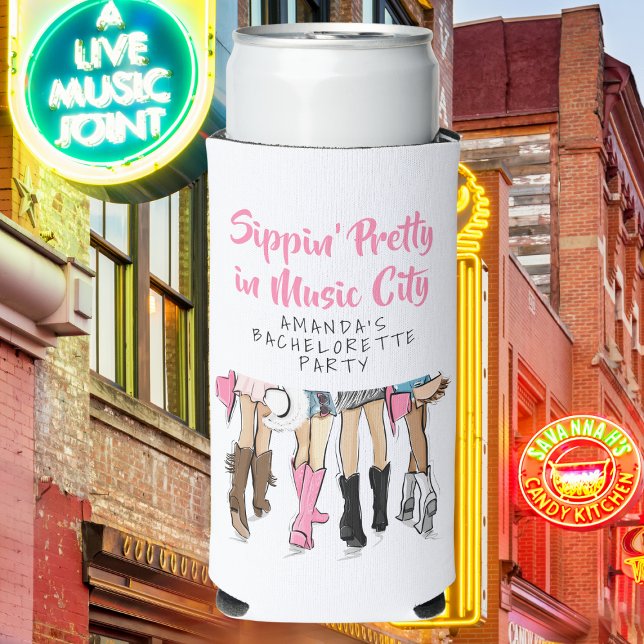 Sippin Pretty in Music City Nashville Bachelorette Seltzer Can Cooler (Creator Uploaded)