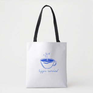 Sippin Survival" Minimalist Coffee Graphic Tee  Tote Bag