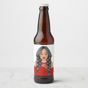 Sipping Hot Chocolate in Winter in Red Sweater Lab Beer Bottle Label