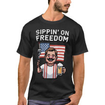 Sipping on Freedom Pixel Art 4th of July T-Shirt