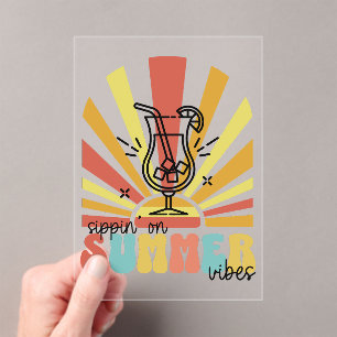 Sipping On Summer Vibes, Retro Sun, Cocktail Glass Acrylic Invitations