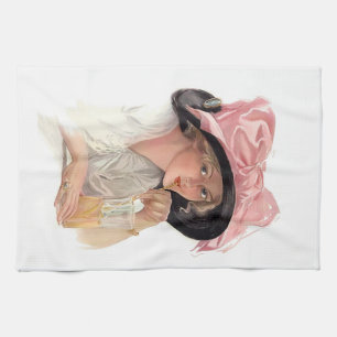 Sipping Soda Girl in Hat Tea Towel