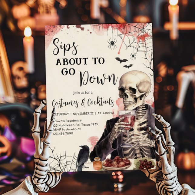 Sips About to Go Down Cocktail Halloween Party Inv Invitation (Sips About to Go Down Costumesa and Cocktails Halloween Party Invitation)