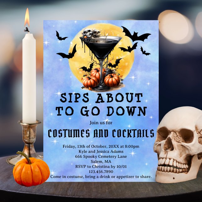 Sips About To Go Down Martini  Halloween Party Invitation (Creator Uploaded)