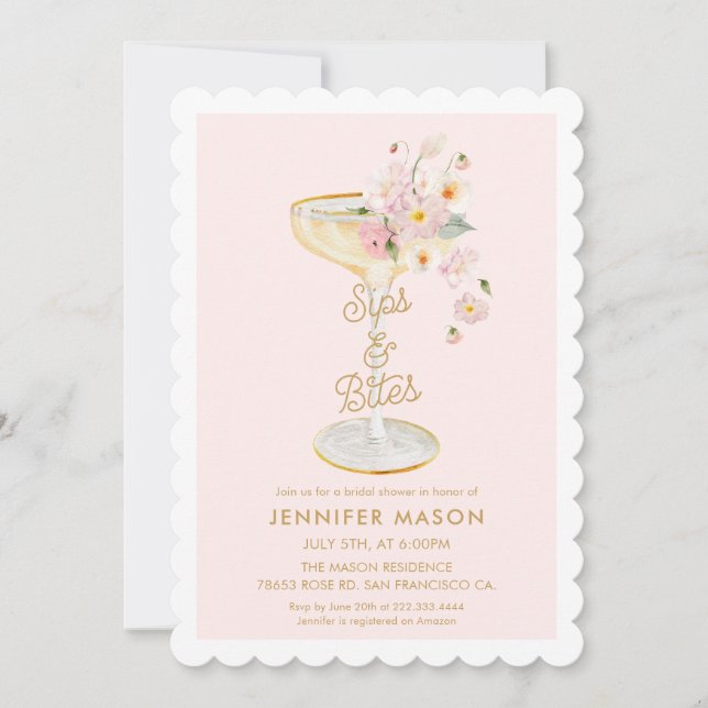 Sips and Bites Champagne Bridal Shower Invitation (Front)