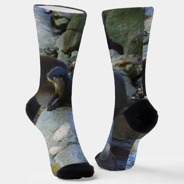 **"Sips by the Stream: Otters Drinking from River  Socks (Angled)