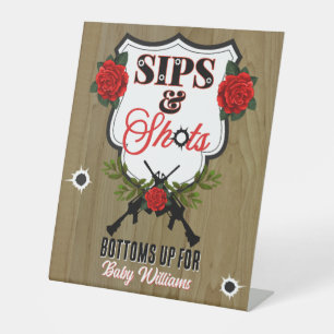Sips & Shots Guns or Roses Gender Reveal Pedestal Sign