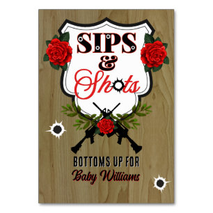 Sips & Shots Guns or Roses Gender Reveal Table Number