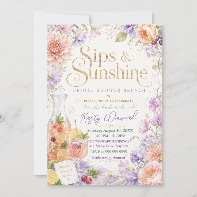 Sips & Sunshine Bridal Shower Brunch Invitation (Front)