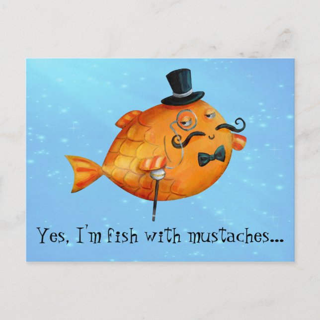 Sir Fishy Moustached Fish Postcard (Front)