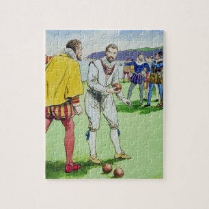 Sir Francis Drake (1540/3-96) playing bowls, from Jigsaw Puzzle