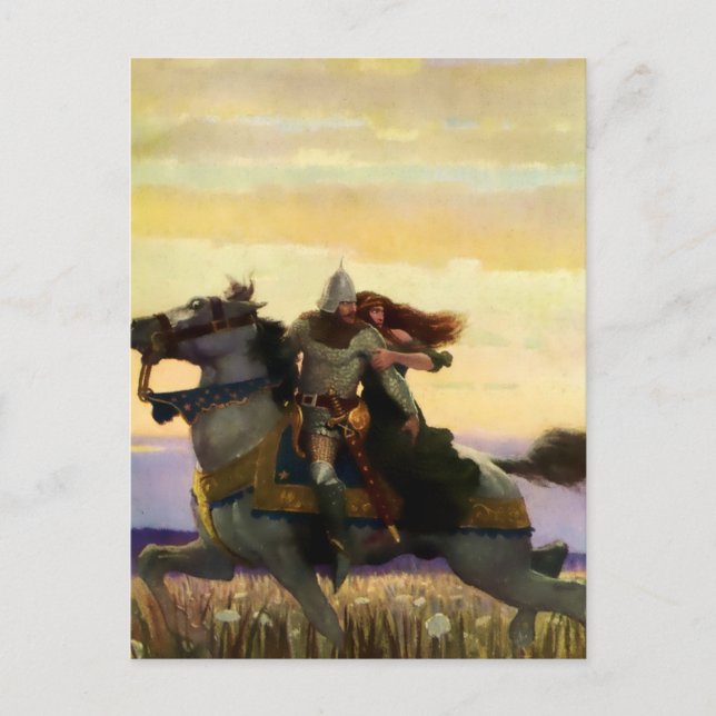 Sir Lancelot Rides Away with Guinevere by NC Wyeth Postcard (Front)
