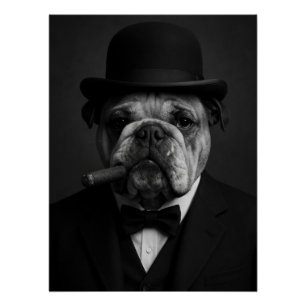 Sir Paws-ton Churchill - Bulldog with Bowler Hat Poster