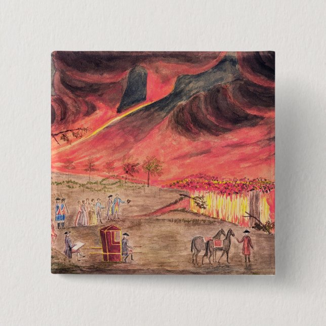 Sir William Hamilton  Studying the Eruption 15 Cm Square Badge (Front)