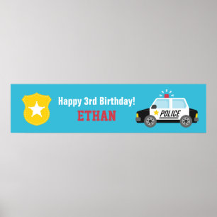 Siren Police Car Kids Birthday Party Banner Poster