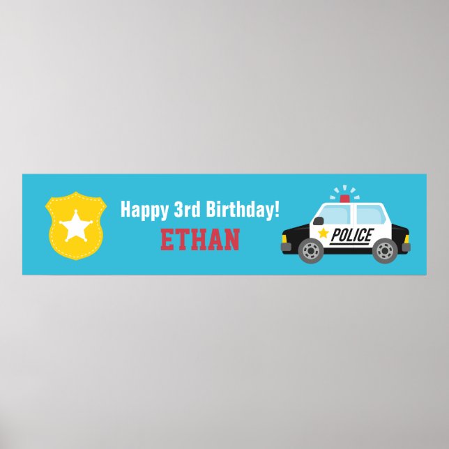 Siren Police Car Kids Birthday Party Banner Poster (Front)