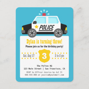 Siren Police Car Kids Birthday Party Invitation