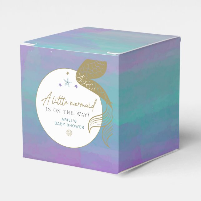 SIREN Purple Gold Mermaid Ocean Sea Baby Shower Favour Box (Front Side)
