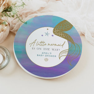 SIREN Purple Gold Mermaid Ocean Sea Baby Shower Paper Plate