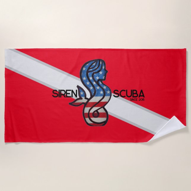 SIREN SCUBA - Patriot/Dive Flag, Beach Towel (Front)