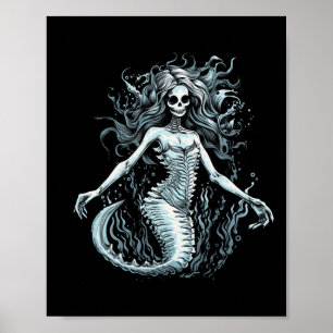 Siren Skeleton Mermaid Skull Tee Women Men Kids Bo Poster