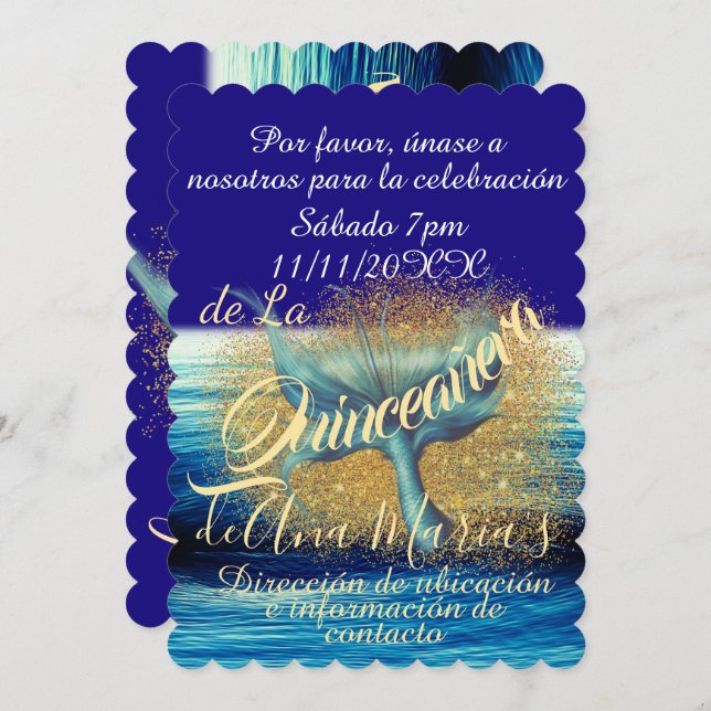 Sirena Cola Splash Sparkle Quinceañera Celebración Invitation (Front/Back)