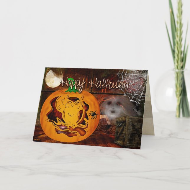 Sirens Haunted Halloween Pumpkin Carving Card (Front)