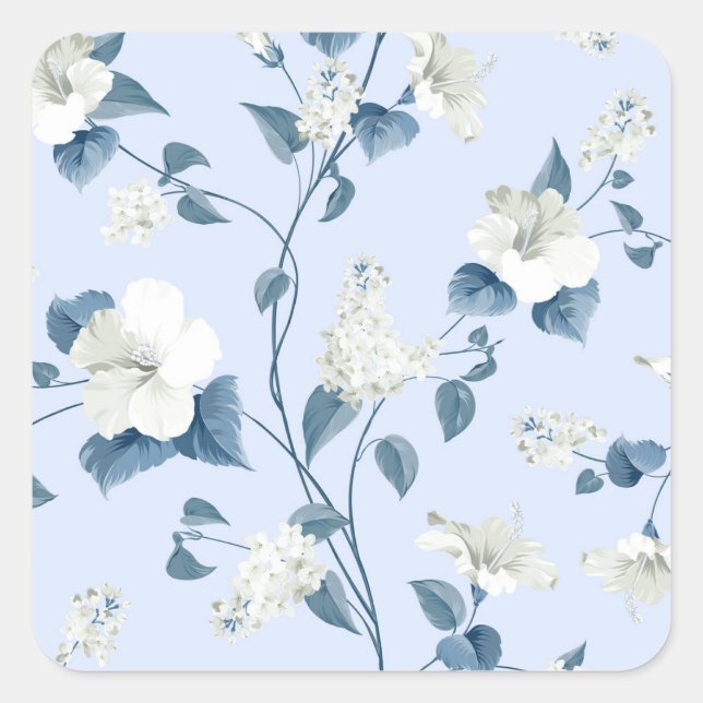 Siringa, hibiscus flowers, fabric pattern. square sticker (Front)