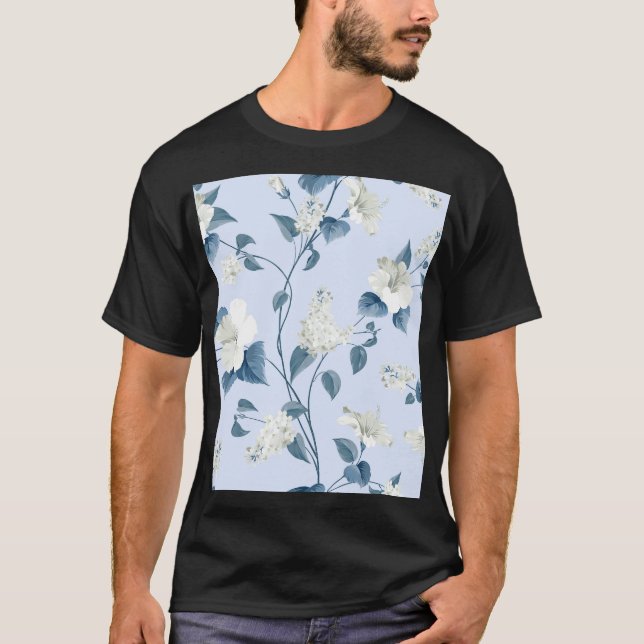 Siringa, hibiscus flowers, fabric pattern. T-Shirt (Front)