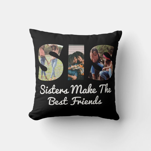 SIS Sisters Photo Personalised Black Cushion (Front)