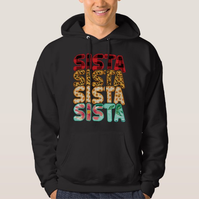 Sista Sister Leopard Red Plaid Sunflower Family Ma Hoodie (Front)
