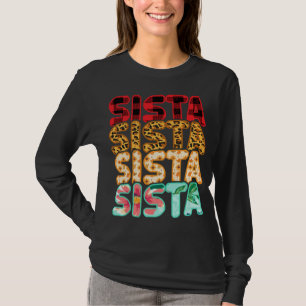 Sista Sister Leopard Red Plaid Sunflower Family Ma T-Shirt