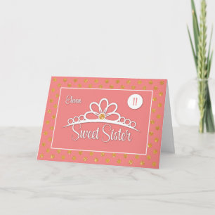 Sister 11th Birthday with Crown and Gold Look Dots Card