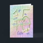 Sister 15th Birthday Butterfly Garden Card<br><div class="desc">A rainbow of colours, pink flowers and lavender butterflies fills this girls 15th Happy Birthday card with joy for Sister. Front name and inside verse may be personalised using the template provided. You may also enjoy the matching gifts and other products available in my store. Original design by Anura Design...</div>