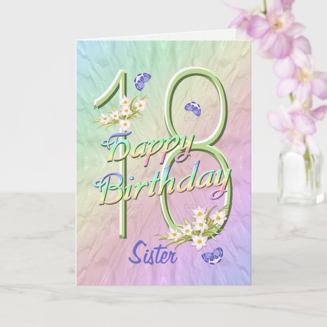 Sister 18th Birthday Butterfly Garden Card (Orchid)